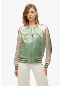 Superdry Damen Bomberjacke "SUIKAJAN EMBROIDERED BOMBER", grün, modisch, Gr. L, gemustert, Web, Obermaterial: 100% Polyester, Jacken