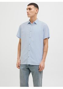 Jack & Jones JACK & JONES Herren Kurzarmhemd "JJESUMMER SHIRT SS SN", blau, modisch, Gr. S, unifarben, Web, Obermaterial: 83% Baumwolle, 17% Leinen, Hemden
