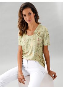 Inspirationen Damen Kurzarmshirt "Shirt", grün, Gr. 42, geblümt, gemustert, mehrfarbig, 96% Viskose, 4% Elasthan, Shirts