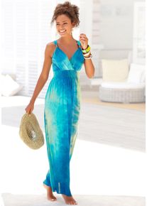 Lascana Damen Maxikleid, blau, modisch, Gr. 38, Jersey, Obermaterial: 100% Viskose, Kleider, mit Batikdruck und verstellbarem Ausschitt, Sommerkleid,