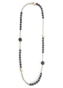 Damen Lange Kette "Amica", grau, Basic, Collezione Alessandro, Glas, Halsketten, mit kleinen Schliffglasperlen