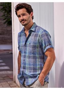 Lerros Herren Kurzarmhemd "Lerros Herren Karohemd in leichter Strukturqualität", blau, Gr. L, 60% Polyester, 40% Baumwolle, Hemden
