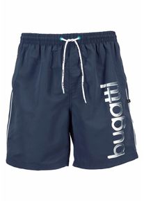 Bugatti Herren Badeshorts "Giovanni", blau, Gr. S, unifarben, kontrastfarbene Details, Microfaser, Polyester, Badehosen, mit großem Logoprint auf dem