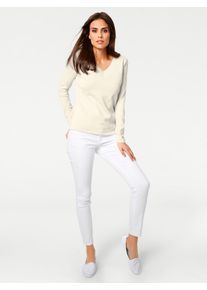 Heine Damen Strickpullover "V-Pullover", weiß, Gr. 34, unifarben, 100% Baumwolle, Pullover