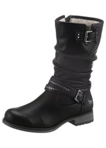 Mustang Shoes Damen Winterstiefel, Gr. 36, schwarz, Lederimitat, modisch, Schuhe, Stiefelette, Winterboots mit Zierschnallen am slouchy Schaft