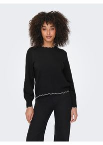 Only Damen Strickpullover "ONLAMA LIFE LS O-NECK CC KNT"schwarz detail:birch, modisch, Gr. XS, unifarben, Strick, Obermaterial: 80% Polyester, 20%