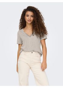 Only Damen V-Shirt "ONLZOLA LIFE S/S V-NECK LACE TOP JRS"pumice stone detail:silber charm, modisch, Gr. S, unifarben, Jersey, Obermaterial: 100%
