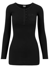 Urban Classics Damen Langarmshirt "Urban Classics Damen Ladies Long Rib Pocket Turnup Tee", schwarz, klassisch, Gr. M, unifarben, 59% Baumwolle, 38%