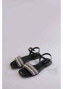 ANISTON SHOES Damen Riemchensandale, Gr. 36, schwarz, Lederimitat, modisch, Schuhe, Sommerschuh, Sandalette, Glitzersteine - NEUE KOLLEKTION