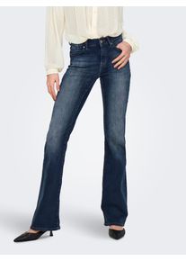 Only Damen Bootcut-Jeans "ONLBLUSH ICON COIN MID FL DNM CRO300NOOS", blau, modisch, Gr. M, unifarben, Denim/Jeans, Obermaterial: 92% Baumwolle, 6%