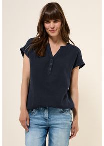 Cecil Damen Kurzarmbluse, blau, casual, Gr. XXL, Strukturmuster, Web, 100% Baumwolle, Blusen, mit Elastikbund