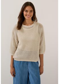 Cecil Damen Strickpulloverpearl beige meliert, casual, Gr. L, unifarben, Web, 100% Baumwolle, Pullover, Grobstrick