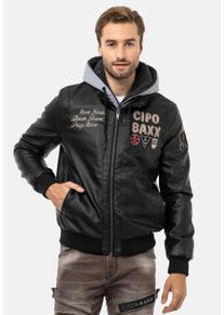 Cipo & Baxx CIPO & BAXX Herren Lederimitatjacke "Jacke", schwarz, casual, Gr. M, unifarben, 65% Polyurethan;25% Polyester;10% Viskose, Jacken, mit