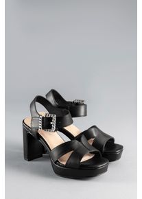 ANISTON SHOES Damen Sandalette, Gr. 42, schwarz, Lederimitat, elegant, Schuhe, Sandale, Paryschuh, Festtagsschuh, Plateau - NEUE KOLLEKTION