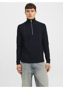 Jack & Jones JACK & JONES Herren Troyer "JJCRAIG KNIT HALF ZIP", blau, modisch, Gr. S, unifarben, Strick, Obermaterial: 82% Polyacryl, 18% Baumwolle, Pullover,
