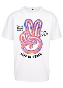 Herren Kurzarmshirt "Upscale by Mister Tee Unisex Live in Peace Oversize Tee", weiß, casual, Gr. M, UPSCALE BY MISTER TEE, unifarben, 100% Baumwolle,