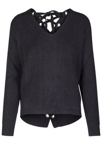 Urban Classics Damen Rundhalspullover "Urban Classics Damen Ladies Back Lace Up Sweater", schwarz, casual, Gr. M, unifarben, 100% Polyacryl, Pullover