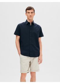Selected Homme Herren Kurzarmhemd "SLHREG-SUN SHIRT SS NOOS", blau, modisch, Gr. XXL, unifarben, Web, Obermaterial: 71% Baumwolle, 29% Leinen, Hemden