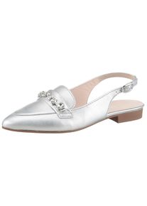 Gabor Damen Slingpumps, Gr. 38, silber, Nappaleder, metallic, elegant, Schuhe, Blockabsatz, Abendschuh, Festtagsschuh in spitz zulaufender Form