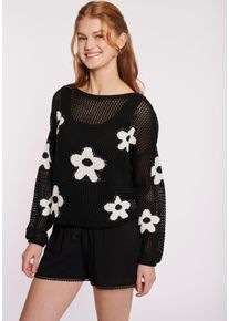 Haily's HAILY’S Damen Strickpullover "LS P SK Ma44yla", schwarz, modisch, Gr. S, geblümt, Strick, Obermaterial: 55% Polyacryl, 45% Baumwolle, Pullover