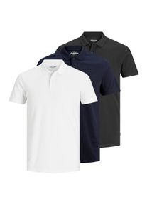 Jack & Jones JACK & JONES Herren Poloshirt "JJEBASIC POLO SS 3PK MP NOOS"navy blazer pack:with weiß, schwarz, modisch, Gr. XXL, unifarben, Jersey, Obermaterial:
