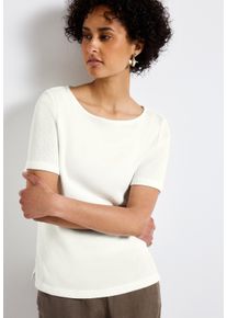 Street One Damen T-Shirt, weiß, casual, Gr. 46, unifarben, Jersey, Obermaterial: 56% Polyester, 44% Viskose, Shirts, mit U-Boot Ausschnitt