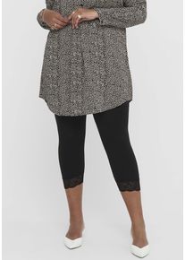 Only CARMAKOMA Damen Caprileggings "CARTIME LIFE CALF LACE", schwarz, casual, Gr. L, Jersey, Obermaterial: 95% Baumwolle, 5% Elasthan, Hosen, mit