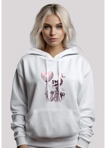 F4NT4STIC Damen Kapuzenpullover "Skelett hält Herzballon", weiß, casual, Gr. L, Obermaterial: 65% Baumwolle, 35% Polyester, Pullover, Premium Qualität