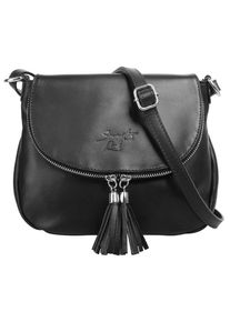 Samantha Look Damen Umhängetasche, schwarz, Leder, unifarben, leicht glänzend, Taschen, echt Leder, Made in Italy