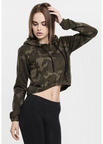Urban Classics Damen Rundhalspullover "Urban Classics Damen Ladies Camo Cropped Hoody", grün, casual, Gr. XS, 60% Baumwolle, 40% Polyester, Pullover