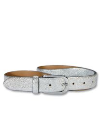 Silbergift Damen Ledergürtel, silber, modisch,festlich,feminin, Gr. 100, unifarben, Rindsleder, Gürtel, Mit Metallic-Effekt, Schließe silberfarben