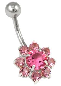 Firetti Bauchnabelpiercing "Schmuck Geschenk Piercing Silber 925 Körperschmuck Blume", rosa, Silber 925 (Sterlingsilber), Piercings, mit Kristall