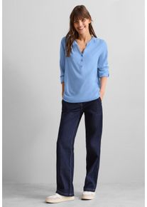 Cecil Damen Langarmbluse, blau, casual, Gr. XXL, unifarben, Stoff, 100% Viskose, Blusen, mit dekorativer Knopfleiste