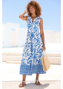 Lascana Damen Maxikleid, blau, modisch, Gr. 34, bedruckt, geblümt, Web, Obermaterial: 100% Viskose, Kleider, mit Blumenprint und Knopfleiste,