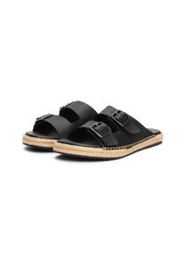 Tommy Hilfiger Herren Pantolette "FLEX JUTTE HILFIGER LTH SANDAL", Gr. 44, schwarz, Leder, Lederimitat, modisch, Schuhe, Sommerschuh, Schlupfschuh