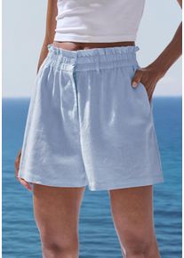 Buffalo Damen Shorts, blau, modisch, Gr. 34, unifarben, Web, Obermaterial: 55% Leinen, 45% Viskose, Hosen, mit Leinenanteil, luftige kurze Hose mit