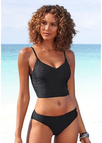 Sunseeker Damen Crop-Bikini-Top "Loretta", schwarz, Gr. 34, unifarben, Strukturmuster, Polyamid, Bikini-Oberteile, mit Strukturmuster