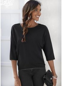 Lascana Damen Rundhalsshirt "mit eleganten Glitzerabschlüssen", schwarz, feminin, Gr. 32, unifarben, Single Jersey, Obermaterial: 63% Polyester