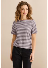 Cecil Damen Rundhalsshirt, lila, Basic, Gr. L, gestreift, Web, 100% Baumwolle, Shirts, aus reiner Baumwolle