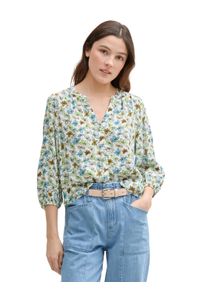Damen Klassische Bluseweiß grün blau flower print, casual, Gr. M, Tom Tailor Denim, bedruckt, Obermaterial: 100% Viskose, Blusen, mit All-Over Print