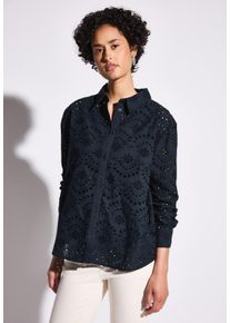 Street One Damen Langarmbluse, blau, casual, Gr. 40, unifarben, Web, 100% Baumwolle, Blusen, aus reiner Baumwolle