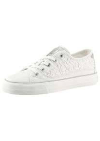 Mustang Shoes Damen Sneaker, Gr. 40, weiß, Lederimitat, Textil, sportlich, Schuhe, Freizeitschuh, Halbschuh, Schnürschuh mit seitlichem Häkel-Einsatz