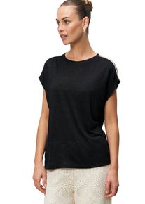 Zero Damen T-Shirt "Zero Shirt mit Kontraststickerei", schwarz, casual, Gr. 38, durchscheinend, Web, Obermaterial: 55% Viskose, 45% Polyester.