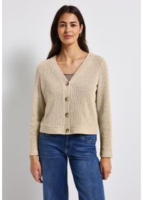 Street One Damen Cardiganmoonstone sand, casual, Gr. 42, unifarben, Web, Stoff, 49% Baumwolle, 49% Polyester, 2% metallisierte Fasern, Strickjacken,