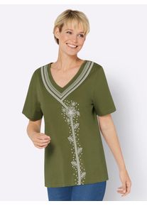 Classic Basics Damen V-Shirt "V-Shirt", grün, Gr. 46, geblümt, gemustert, 100% Baumwolle, Shirts