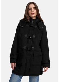 Manisa Damen Dufflecoat, schwarz, casual, Gr. 46, unifarben, Web, Obermaterial: 50% Wolle, 50% Polyester. Futter: 100% Polyester, Mäntel, mit Kapuze