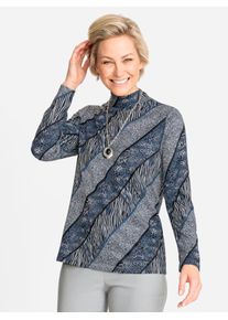CLASSIC Damen Langarmshirt "Winter-Shirt", blau, Gr. 40, gemustert, mehrfarbig, 95% Polyester, 5% Elasthan, Shirts