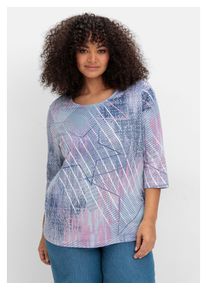 sheego Damen 3/4-Arm-Shirt "Große Größen", blau, casual, Gr. 50, gemustert, Obermaterial: 100% Baumwolle, Shirts, mit softem Alloverdruck