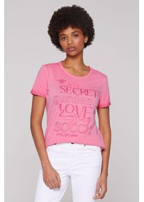 SOCCX Damen Rundhalsshirtfloral pink, casual, Gr. S, bedruckt, Material: 100% Baumwolle, Shirts, mit fixierten Turn-Up-Ärmeln