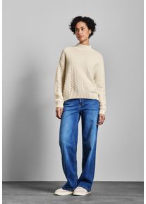 Street One Damen Strickpullover, beige, casual, Gr. 46, Strukturmuster, Web, 75% Baumwolle, 25% Polyester, Pullover, im soften Baumwoll-Mix